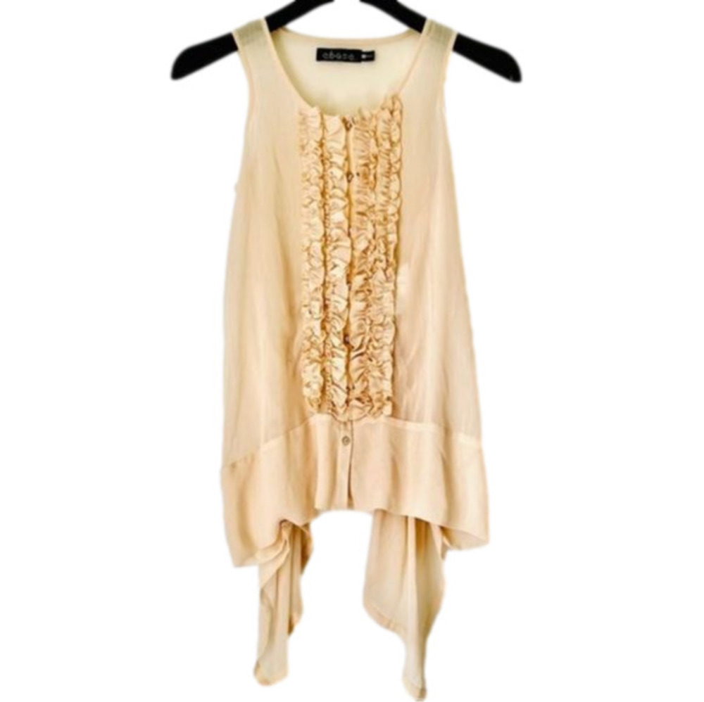 Ruffle Button Front Sleeveless Swing Tunic